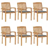 vidaXL Tuinstoelen stapelbaar 6 st met kussens massief teakhout