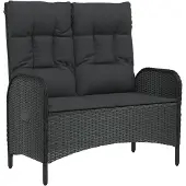 vidaXL Tuinbank verstelbaar met kussens 107 cm poly rattan zwart