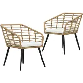 vidaXL Tuinstoelen 2 st met kussens poly rattan eikenkleurig