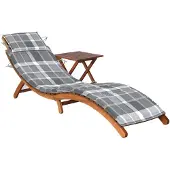 vidaXL Zonnebed met tafel en kussen, massief acaciahout
