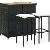 vidaXL 3-delige barset, polyrotan, zwart