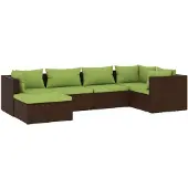 vidaXL 6-delige Loungeset met kussens poly rattan bruin