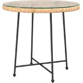 vidaXL Eettafel Ø50 Cm Gehard Glas En Staal Zwart
