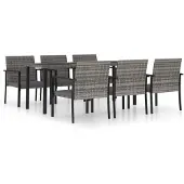 vidaXL 7-delige Tuinset poly rattan grijs