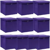 vidaXL Opbergboxen met deksel 10 st 32x32x32 cm stof paars