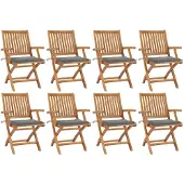 vidaXL Tuinstoelen 8 st inklapbaar met kussens massief teakhout