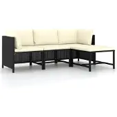 vidaXL 4-delige Loungeset met kussens poly rattan zwart