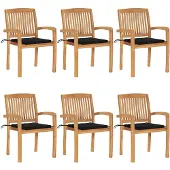 vidaXL Tuinstoelen stapelbaar 6 st met kussens massief teakhout