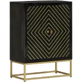 vidaXL Dressoir met 2 deuren 55x30x75 cm mangohout zwart en goud