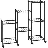 vidaXL Bloemenstandaard met wielen 83x25x83,5 cm ijzer zwart