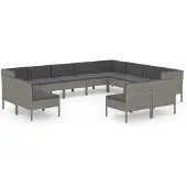 vidaXL 12-delige Loungeset met kussens poly rattan grijs