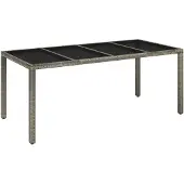vidaXL Tuintafel met glazen blad 190x90x75 cm poly rattan grijs