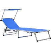 vidaXL Ligbed inklapbaar met dak aluminium en textileen blauw