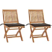 vidaXL Klapstoelen, 2 stuks, met taupekleurige kussens, gemaakt van massief teakhout
