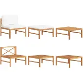 vidaXL 3-delige Loungeset met crèmekleurige kussens teakhout