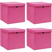 vidaXL Opbergboxen met deksel 4 st 32x32x32 cm stof roze