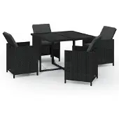 vidaXL 5-delige Tuinset met kussens poly rattan zwart