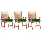 vidaXL Tuinstoelen 3 st met kussens massief acaciahout