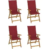 vidaXL Set van 4 verstelbare klapstoelen met kussens, gemaakt van massief acaciahout