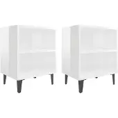 vidaXL Nachtkastjes 2 st met metalen poten 40x30x50 cm hoogglans wit