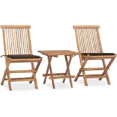 vidaXL 3-delige tuinset met kussens, inklapbaar, massief teak hout
