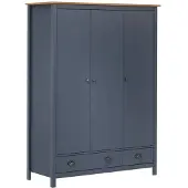 vidaXL Garderobekast met 3 deuren, Hill grijs, 127x50x170 cm, grenenhout