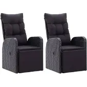 vidaXL Tuinstoelen 2 st verstelbaar met kussens poly rattan zwart