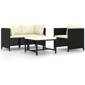 vidaXL 4-delige Loungeset met kussens poly rattan zwart