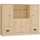 vidaXL Hoge kasten 3 st bewerkt hout sonoma eikenkleurig