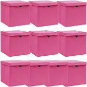 vidaXL Opbergboxen met deksel 10 st 32x32x32 cm stof roze