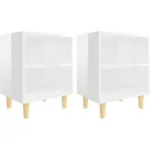 vidaXL Nachtkastjes 2 st met houten poten 40x30x50 cm hoogglans wit