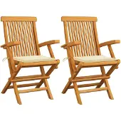vidaXL Tuinstoelen 2 st met crèmekleurige kussens massief teakhout