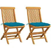vidaXL Tuinstoelen 2 st met lichtblauwe kussens massief teakhout
