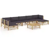 vidaXL 8-delige Loungeset met donkergrijze kussens bamboe