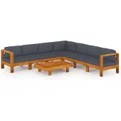 vidaXL 8-delige Loungeset met donkergrijze kussens acaciahout
