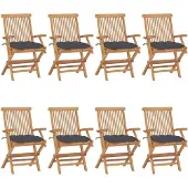 vidaXL Tuinstoelen 8 st met antracietkleurige kussens massief teakhout