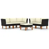 vidaXL 6-delige Loungeset met kussens poly rattan zwart