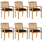 vidaXL Tuinstoelen stapelbaar 6 st met kussens massief teakhout