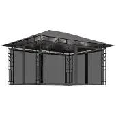 vidaXL Paviljoen met muggennet en LED-lichtketting, 4x3x2,73 meter, antraciet