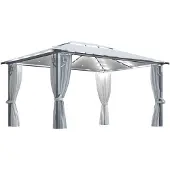 vidaXL Prieel met gordijn en LED-lichtslinger 4x3 m aluminium crème