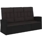 vidaXL Tuinbank verstelbaar met kussens 173 cm poly rattan zwart