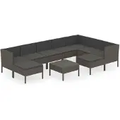 vidaXL 10-delige Loungeset met kussens poly rattan grijs
