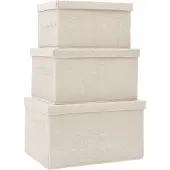 vidaXL 3-delige Opbergboxenset stapelbaar stof crèmekleurig