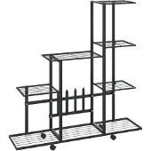 vidaXL Bloemenstandaard met wielen 94,5x25x92,5 cm metaal zwart