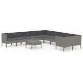 vidaXL 11-delige Loungeset met kussens poly rattan grijs
