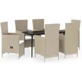 vidaXL 7-delige Tuinset met kussens beige