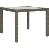 vidaXL Tuintafel 90x90x75 cm gehard glas en poly rattan grijs