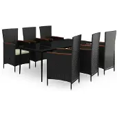 vidaXL 7-delige Tuinset met kussens zwart