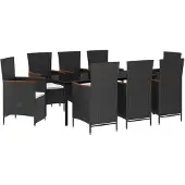 vidaXL 9-delige tuinset met kussens, zwart