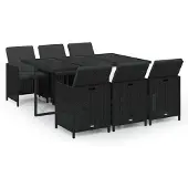 vidaXL 7-delige Tuinset met kussens poly rattan zwart